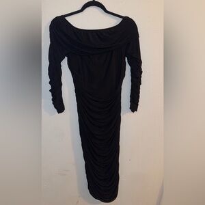 Long sleeve off shoulder black midi dress